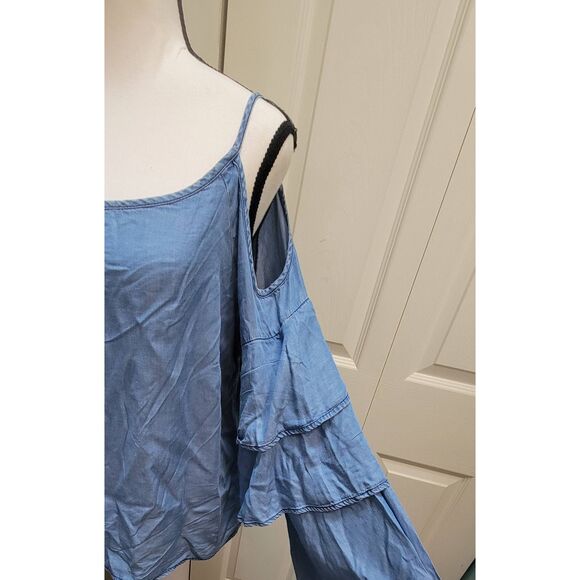 INC International Concepts Womens Sz 10 Chambray Spaghetti Strap Cold Shoulder - Picture 4 of 7